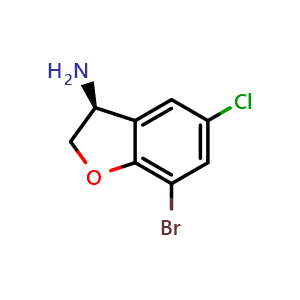 Chemical structure of (S)-7-Bromo-5-chloro-2,3-dihydrobenzofuran-3-amine , CAS 1241678-74-9, AChemBlock Y218180