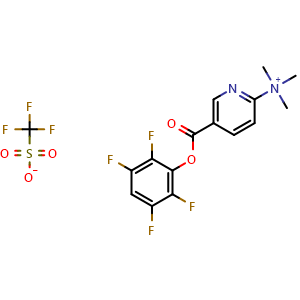 Chemical structure of N,N,N-Trimethyl-5-[(2,3,5,6-tetrafluorophenoxy)carbonyl]pyridin-2-aminium Trifluoromethanesulfonate , CAS 1246467-94-6, AChemBlock Y218209