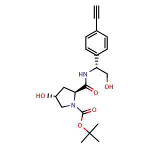 Chemical structure of (2S,4R)-1-Boc-N-[(R)-1-(4-ethynylphenyl)-2-hydroxyethyl]-4-hydroxypyrrolidine-2-carboxamide , CAS 2994318-30-6, AChemBlock Y218221