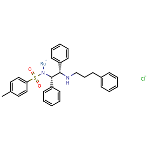 Chemical structure of [N-[(1S,2S)-1,2-Diphenyl-2-[(3-phenylpropyl)amino]ethyl]-4-methylphenylsulfonamido]ruthenium(II) Chloride , CAS 851051-43-9, AChemBlock Y218226