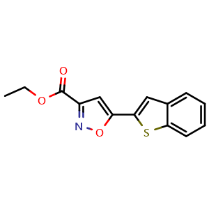 Chemical structure of Ethyl 5-(2-Benzothienyl)isoxazole-3-carboxylate , CAS 1431935-32-8, AChemBlock Y218250