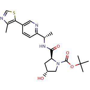 Chemical structure of (2S,4R)-1-Boc-4-hydroxy-N-[(S)-1-[5-(4-methyl-5-thiazolyl)-2-pyridyl]ethyl]pyrrolidine-2-carboxamide , CAS 2933128-07-3, AChemBlock Y218287