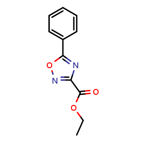 Chemical structure of Ethyl 5-Phenyl-1,2,4-oxadiazole-3-carboxylate , CAS 37384-62-6, AChemBlock Y218306