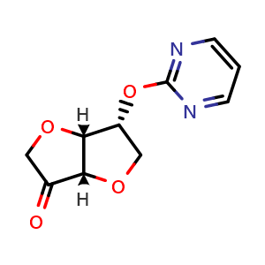 Chemical structure of (3aS,6R,6aR)-6-(2-Pyrimidinyloxy)tetrahydrofuro[3,2-b]furan-3(2H)-one , AChemBlock Y218314