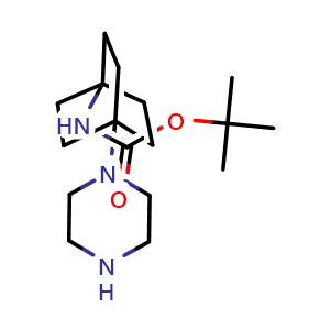 Chemical structure of N-Boc-4-(1-piperazinyl)bicyclo[2.2.2]octan-1-amine , CAS 2995287-82-4, AChemBlock Y218354