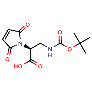Chemical structure of (S)-3-(Boc-amino)-2-(2,5-dioxo-2,5-dihydro-1-pyrrolyl)propanoic acid , CAS 1491152-23-8, AChemBlock Y218360