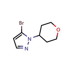 Chemical structure of 5-Bromo-1-(tetrahydro-2H-pyran-4-yl)-1H-pyrazole , CAS 1369237-49-9, AChemBlock Y218361