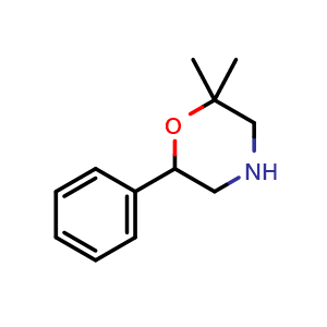 Chemical structure of 2,2-Dimethyl-6-phenylmorpholine , CAS 1017395-76-4, AChemBlock Y218376