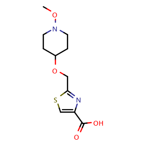 Chemical structure of 2-[[(1-Methoxy-4-piperidyl)oxy]methyl]thiazole-4-carboxylic acid , CAS 3026715-15-8, AChemBlock Y218379
