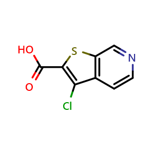 Chemical structure of 3-chlorothieno[2,3-c]pyridine-2-carboxylic acid , CAS 1379338-53-0, AChemBlock Y218413