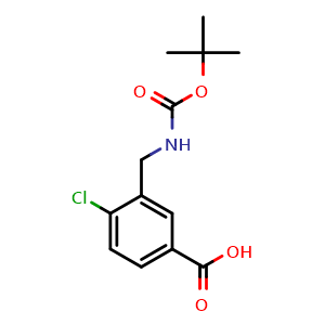 Chemical structure of 3-(((tert-butoxycarbonyl)amino)methyl)-4-chlorobenzoic acid , CAS 153346-57-7, AChemBlock Y218418