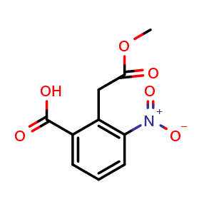 Chemical structure of 2-(2-methoxy-2-oxoethyl)-3-nitrobenzoic acid , AChemBlock Y218429