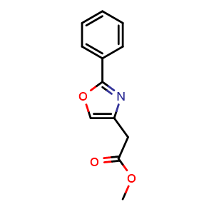 Chemical structure of methyl 2-(2-phenyloxazol-4-yl)acetate , CAS 425381-67-5, AChemBlock Y218435