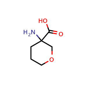Chemical structure of 3-aminotetrahydro-2H-pyran-3-carboxylic acid , CAS 1131623-12-5, AChemBlock Y218487
