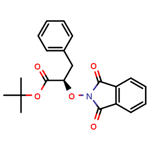 Chemical structure of tert-butyl (R)-2-((1,3-dioxoisoindolin-2-yl)oxy)-3-phenylpropanoate , CAS 380886-37-3, AChemBlock Y218519