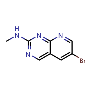 Chemical structure of 6-bromo-N-methylpyrido[2,3-d]pyrimidin-2-amine , CAS 882670-90-8, AChemBlock Y218524