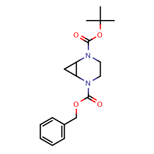 Chemical structure of 2-benzyl 5-(tert-butyl) 2,5-diazabicyclo[4.1.0]heptane-2,5-dicarboxylate , CAS 1228675-28-2, AChemBlock Y218532