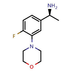 Chemical structure of (S)-1-(4-fluoro-3-morpholinophenyl)ethan-1-amine , CAS 591742-65-3, AChemBlock Y218533