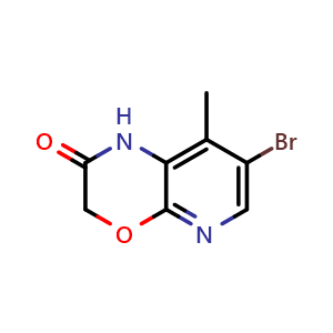 Chemical structure of 7-bromo-8-methyl-1H-pyrido[2,3-b][1,4]oxazin-2(3H)-one , CAS 2169906-54-9, AChemBlock Y218542