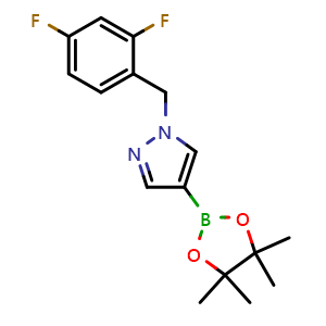 Chemical structure of 1-(2,4-difluorobenzyl)-4-(4,4,5,5-tetramethyl-1,3,2-dioxaborolan-2-yl)-1H-pyrazole , CAS 1604036-64-7, AChemBlock Y218544