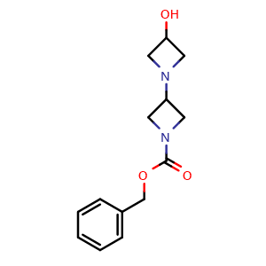 Chemical structure of benzyl 3-hydroxy-[1,3'-biazetidine]-1'-carboxylate , CAS 2644749-67-5, AChemBlock Y218547