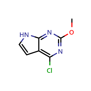 Chemical structure of 4-chloro-2-methoxy-7H-pyrrolo[2,3-d]pyrimidine , CAS 90057-08-2, AChemBlock Y218549
