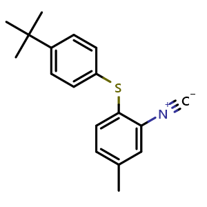 Chemical structure of (4-(tert-butyl)phenyl)(2-isocyano-4-methylphenyl)sulfane , CAS 28334-88-5, AChemBlock Y218560