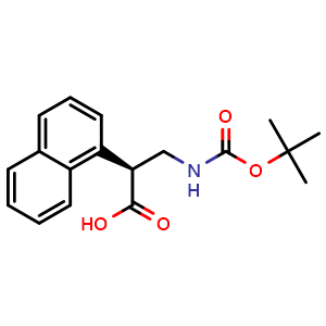Chemical structure of (S)-3-((tert-butoxycarbonyl)amino)-2-(naphthalen-1-yl)propanoic acid , CAS 180964-72-1, AChemBlock Y218564