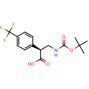 Chemical structure of (S)-3-((tert-butoxycarbonyl)amino)-2-(4-(trifluoromethyl)phenyl)propanoic acid , CAS 2754461-89-5, AChemBlock Y218594