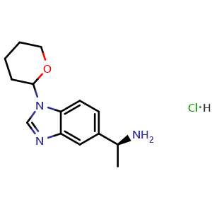 Chemical structure of (1S)-1-(1-(tetrahydro-2H-pyran-2-yl)-1H-benzo[d]imidazol-5-yl)ethan-1-amine hydrochloride , CAS 1425933-17-0, AChemBlock Y218608