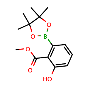 Chemical structure of methyl 2-hydroxy-6-(4,4,5,5-tetramethyl-1,3,2-dioxaborolan-2-yl)benzoate , CAS 1350842-62-4, AChemBlock Y218612