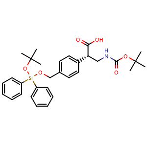 Chemical structure of (S)-3-((tert-butoxycarbonyl)amino)-2-(4-(((tert-butoxydiphenylsilyl)oxy)methyl)phenyl)propanoic acid , CAS 2674042-89-6, AChemBlock Y218620