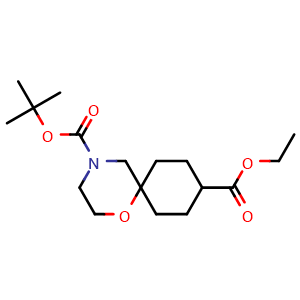 Chemical structure of 4-(tert-butyl) 9-ethyl 1-oxa-4-azaspiro[5.5]undecane-4,9-dicarboxylate , CAS 2926675-79-6, AChemBlock Y218622