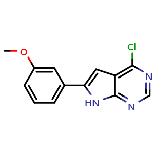 Chemical structure of 4-chloro-6-(3-methoxyphenyl)-7H-pyrrolo[2,3-d]pyrimidine , CAS 173459-07-9, AChemBlock Y218627