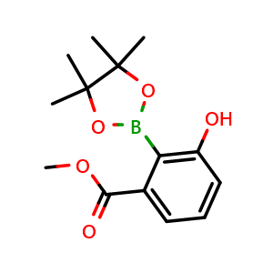 Chemical structure of methyl 3-hydroxy-2-(4,4,5,5-tetramethyl-1,3,2-dioxaborolan-2-yl)benzoate , CAS 1416059-99-8, AChemBlock Y218663