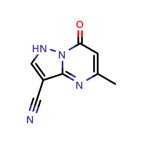 Chemical structure of 5-methyl-7-oxo-1,7-dihydropyrazolo[1,5-a]pyrimidine-3-carbonitrile , CAS 89939-60-6, AChemBlock Y218675
