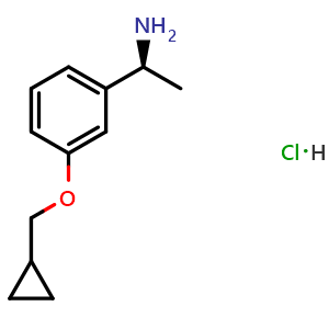 Chemical structure of (S)-1-(3-(cyclopropylmethoxy)phenyl)ethan-1-amine hydrochloride , CAS 1369704-31-3, AChemBlock Y218685