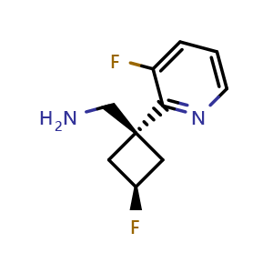 Chemical structure of ((1r,3r)-3-fluoro-1-(3-fluoropyridin-2-yl)cyclobutyl)methanamine , CAS 1344145-39-6, AChemBlock Y218691