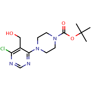 Chemical structure of tert-butyl 4-(6-chloro-5-(hydroxymethyl)pyrimidin-4-yl)piperazine-1-carboxylate , CAS 1017782-56-7, AChemBlock Y218728