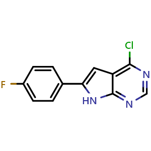 Chemical structure of 4-chloro-6-(4-fluorophenyl)-7H-pyrrolo[2,3-d]pyrimidine , CAS 1350639-97-2, AChemBlock Y218735