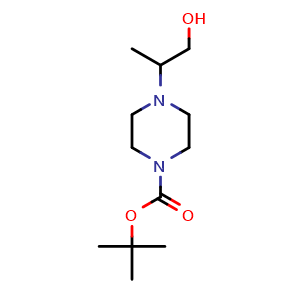 Chemical structure of tert-butyl 4-(1-hydroxypropan-2-yl)piperazine-1-carboxylate , CAS 900535-75-3, AChemBlock Y218742
