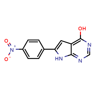Chemical structure of 6-(4-nitrophenyl)-7H-pyrrolo[2,3-d]pyrimidin-4-ol , CAS 187724-89-6, AChemBlock Y218760