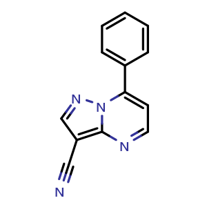 Chemical structure of 7-phenylpyrazolo[1,5-a]pyrimidine-3-carbonitrile , CAS 72860-56-1, AChemBlock Y218764
