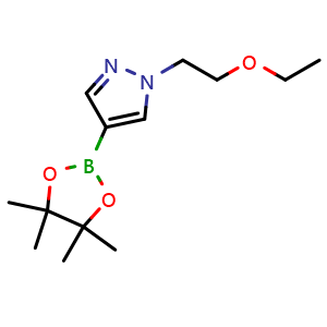 Chemical structure of 1-(2-ethoxyethyl)-4-(4,4,5,5-tetramethyl-1,3,2-dioxaborolan-2-yl)-1H-pyrazole , CAS 1627181-44-5, AChemBlock Y218780