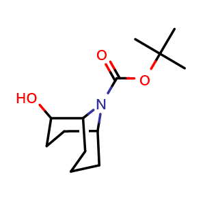 Chemical structure of tert-butyl 2-hydroxy-9-azabicyclo[3.3.1]nonane-9-carboxylate , CAS 1823822-36-1, AChemBlock Y218790