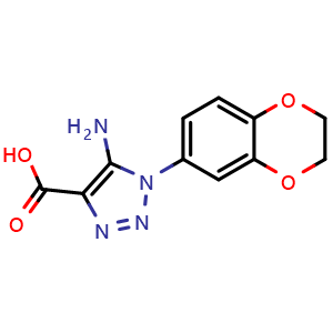 Chemical structure of 5-amino-1-(2,3-dihydrobenzo[b][1,4]dioxin-6-yl)-1H-1,2,3-triazole-4-carboxylic acid , CAS 1259057-93-6, AChemBlock Y218800