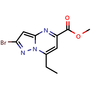 Chemical structure of methyl 2-bromo-7-ethylpyrazolo[1,5-a]pyrimidine-5-carboxylate , CAS 2035417-91-3, AChemBlock Y218810