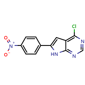 Chemical structure of 4-chloro-6-(4-nitrophenyl)-7H-pyrrolo[2,3-d]pyrimidine , CAS 187724-90-9, AChemBlock Y218821