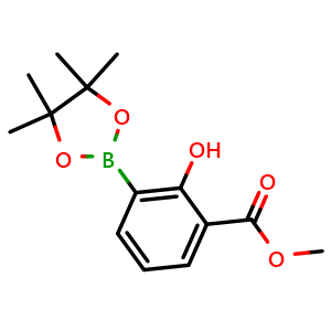 Chemical structure of methyl 2-hydroxy-3-(4,4,5,5-tetramethyl-1,3,2-dioxaborolan-2-yl)benzoate , CAS 1421322-59-9, AChemBlock Y218834