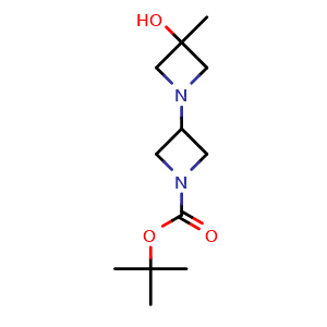 Chemical structure of tert-butyl 3-hydroxy-3-methyl-[1,3'-biazetidine]-1'-carboxylate , CAS 1257294-14-6, AChemBlock Y218888